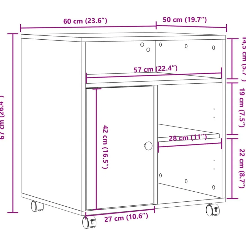 vidaXL Soporte para impresora con ruedas gris hormigón 60x50x67 cm Gris hormigón Online