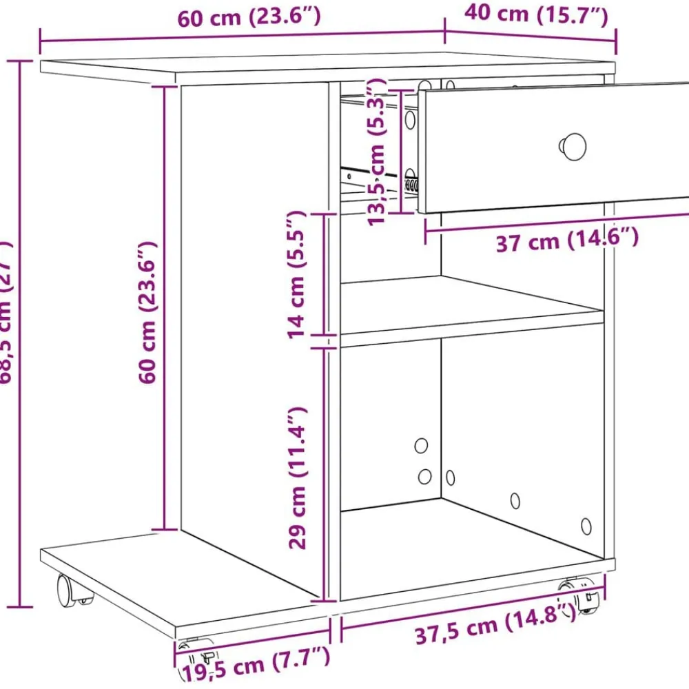 vidaXL Electrónica-Soporte para Impresora con cajón Madera vieja 60 x 40 x 68.5 cm