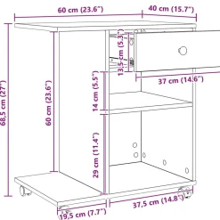 vidaXL Soporte para Impresora Liso Roble Artesanal 60 x 40 x 68.5 cm Roble artisan New