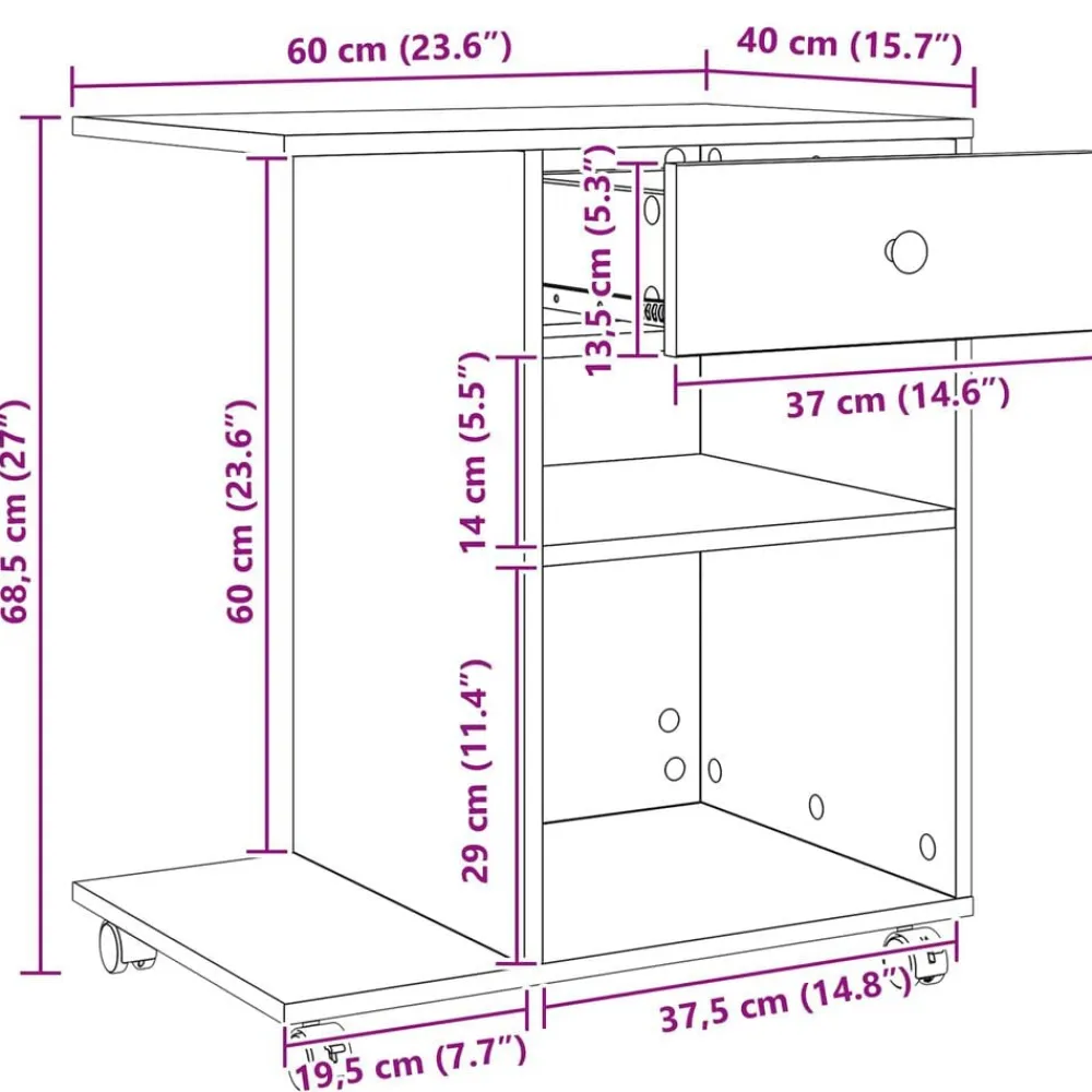 vidaXL Soporte para Impresora Liso Roble Artesanal 60 x 40 x 68.5 cm Roble artisan New