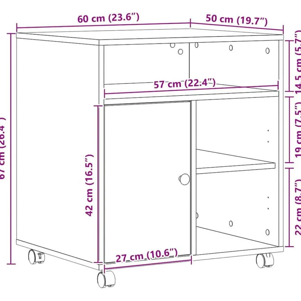 vidaXL Electrónica-Soporte para Impresora 60 x 50 x 67 cm