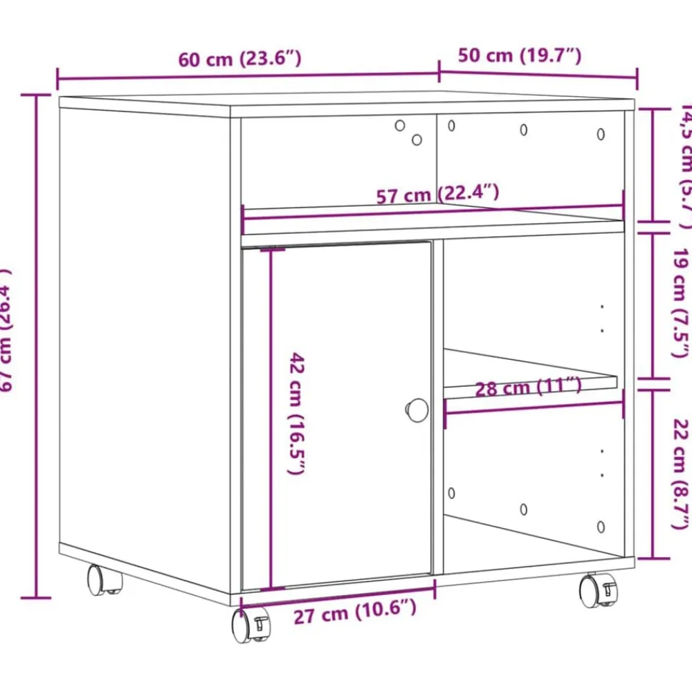 vidaXL Electrónica-Soporte para impresora con ruedas 60x50x67 cm