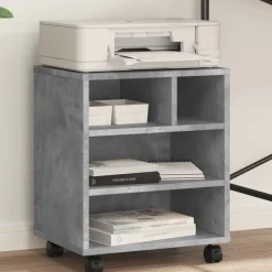 vidaXL Electrónica-Soporte para impresora con ruedas gris hormigón 41x32x48 cm