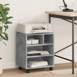 vidaXL Electrónica-Soporte para impresora con ruedas gris hormigón 41x32x48 cm
