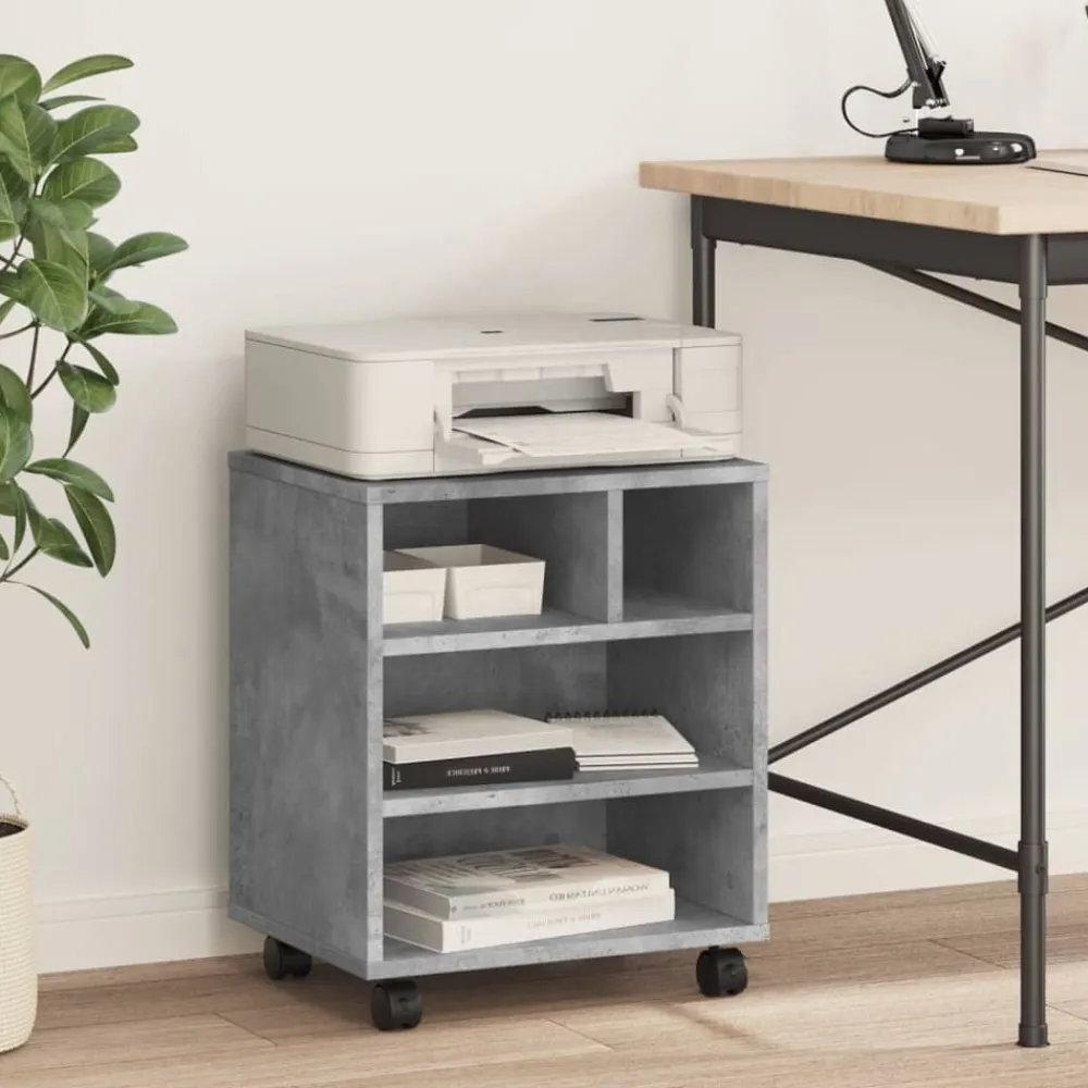 vidaXL Electrónica-Soporte para impresora con ruedas gris hormigón 41x32x48 cm