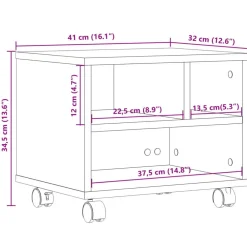 vidaXL Electrónica-Soporte para impresora con ruedas gris hormigón 41x32x34,5 cm