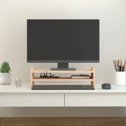 vidaXL Electrónica-Soporte para monitor madera maciza de pino 50x27x15 cm