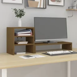 vidaXL Electrónica-Soporte para monitor madera maciza pino marrón miel 81x20x30 cm