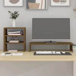 vidaXL Electrónica-Soporte para monitor madera maciza pino marrón miel 81x20x30 cm