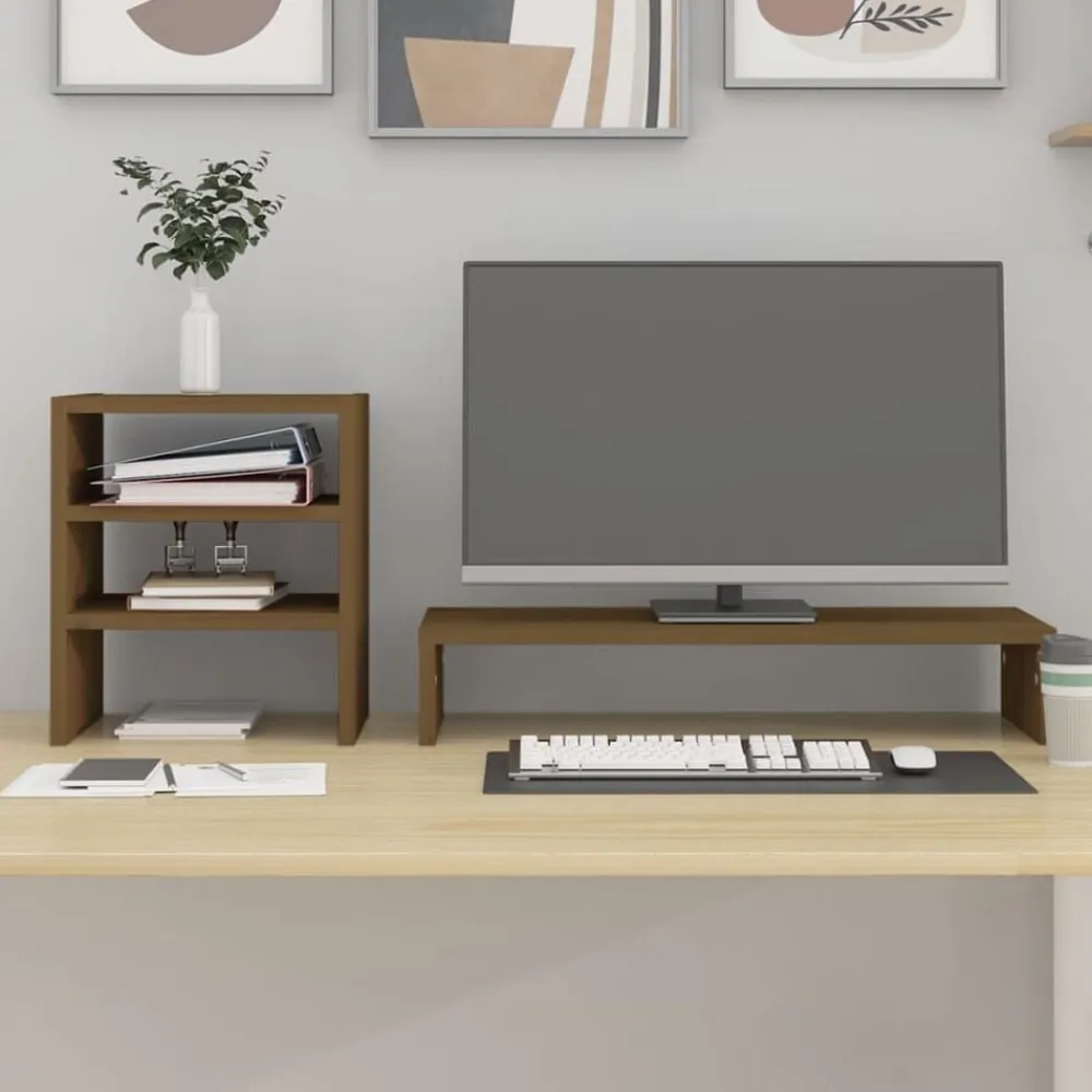 vidaXL Electrónica-Soporte para monitor madera maciza pino marrón miel 81x20x30 cm