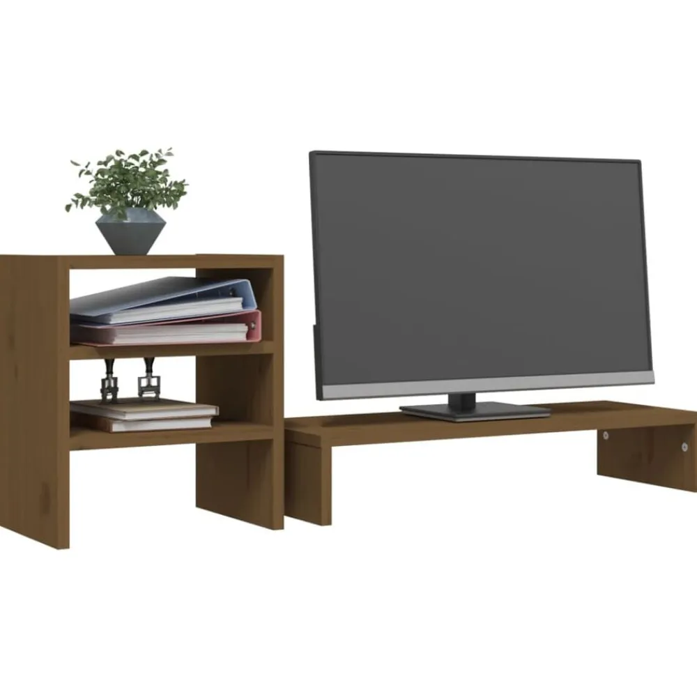 vidaXL Electrónica-Soporte para monitor madera maciza pino marrón miel 81x20x30 cm