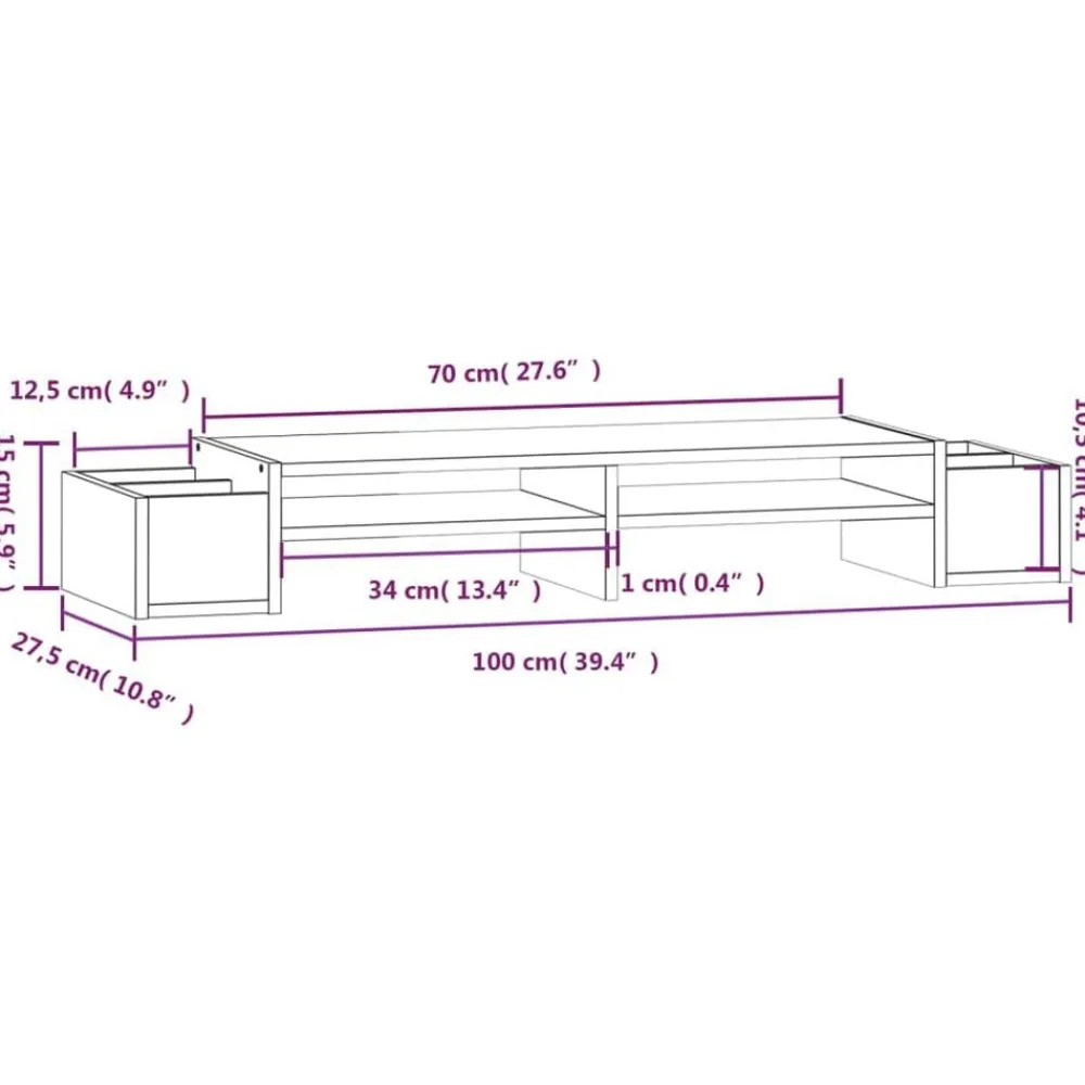 vidaXL Electrónica-Soporte para monitor madera maciza de pino 100x27,5x15 cm