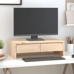 vidaXL Soporte para monitor madera maciza de pino 50x27x15 cm Natural Outlet