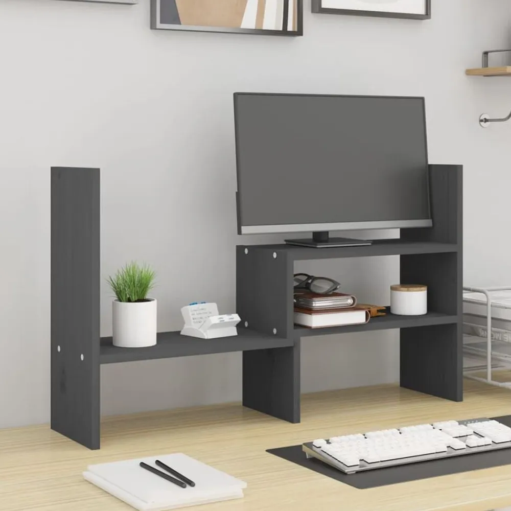vidaXL Soporte para monitor madera maciza pino (39-72)x17x43 cm Gris Clearance