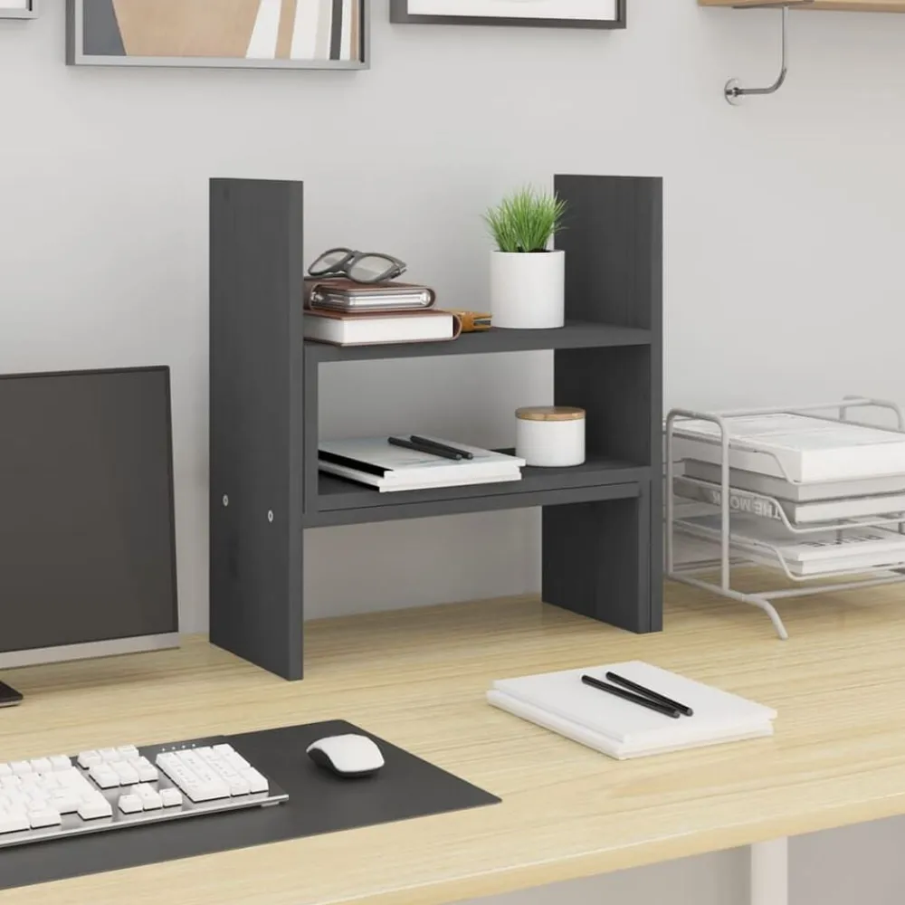vidaXL Soporte para monitor madera maciza pino (39-72)x17x43 cm Gris Clearance