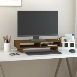 vidaXL Soporte para monitor madera maciza pino marrón miel 60x27x14 cm Marr&oacute;n miel Hot