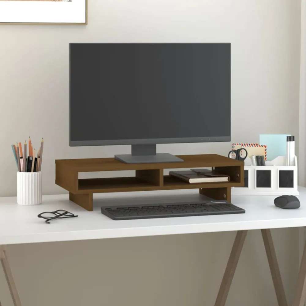 vidaXL Soporte para monitor madera maciza pino marrón miel 60x27x14 cm Marrón miel Hot