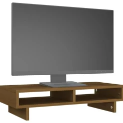 vidaXL Soporte para monitor madera maciza pino marrón miel 60x27x14 cm Marrón miel Hot