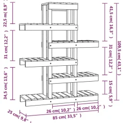 vidaXL Jardín-Soporte para plantas madera maciza de pino 85x25x109,5 cm