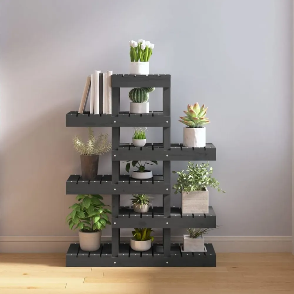 vidaXL Soporte para plantas madera maciza pino 85x25x109,5 cm Gris Sale