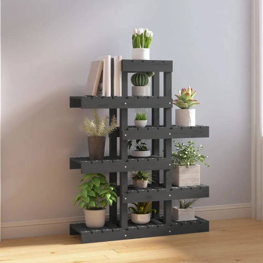 vidaXL Soporte para plantas madera maciza pino 85x25x109,5 cm Gris Sale