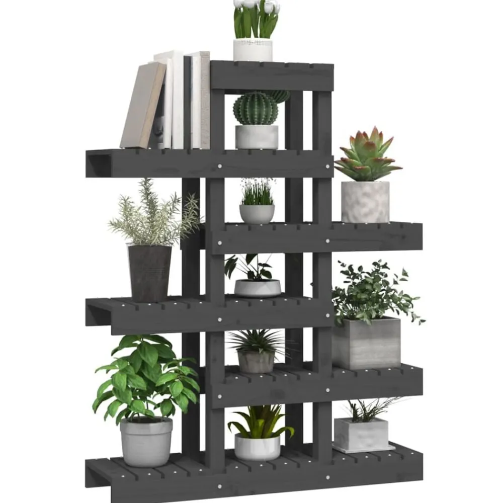vidaXL Soporte para plantas madera maciza pino 85x25x109,5 cm Gris Sale