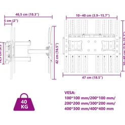 vidaXL Soporte pared TV pantalla 26''-70'' Max VESA 400x400 mm 40 kg Hot