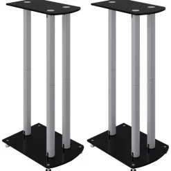 vidaXL Soportes altavoces 2 uds vidrio templado plata negro 3 pilares Negro y plateado Outlet