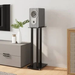 vidaXL Soportes de altavoces 2 uds vidrio templado 3 pilares Negro New