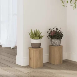 vidaXL Soportes de plantas 2 uds madera artisian 10x10x18 cm Roble Clearance