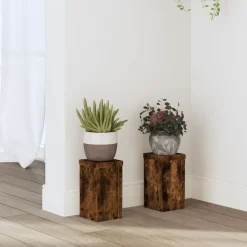 vidaXL Soportes de plantas 2 uds madera 10x10x18 cm Roble ahumado Clearance