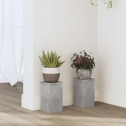 vidaXL Soportes de plantas 2 uds madera gris hormigón 10x10x18 cm Gris hormig&oacute;n
