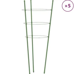 vidaXL Jardín-Soportes plantas jardín con 3 anillas 5 uds acero verde 45 cm