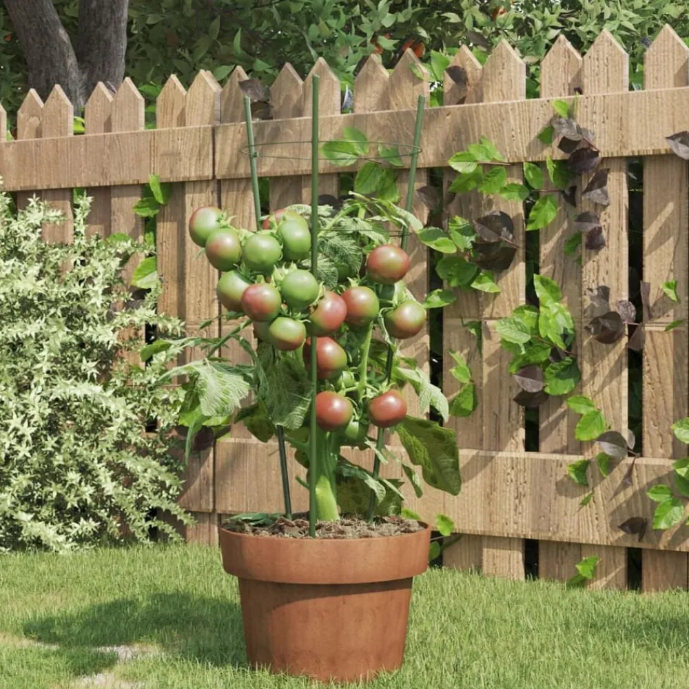 vidaXL Jardín-Soportes plantas jardín con 3 anillas 5 uds acero verde 45 cm