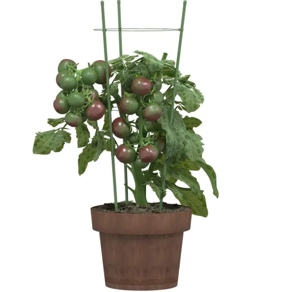 vidaXL Jardín-Soportes plantas jardín con 3 anillas 5 uds acero verde 45 cm