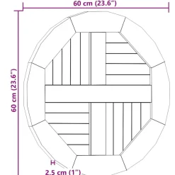 vidaXL Superficie de mesa redonda madera maciza de teca 2,5 cm 60 cm
