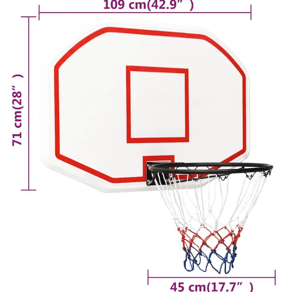 vidaXL Tablero de baloncesto polietileno 109x71x3 cm Blanco Online