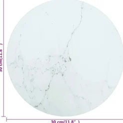 vidaXL Tablero de mesa diseño mármol vidrio templado Ø30x0,8 cm Blanco Clearance