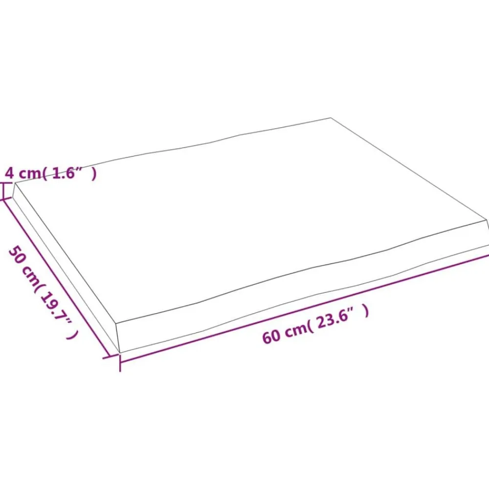 vidaXL Tablero mesa madera tratada borde vivo marrón 60x50x(2-4) cm Marrón oscuro New