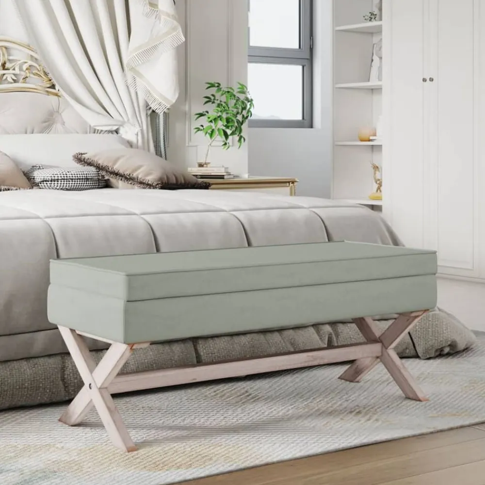 vidaXL Taburete con almacenaje terciopelo 110x45x49 cm Gris claro Sale