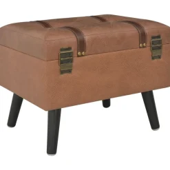 vidaXL Bancos-Taburete de almacenamiento 40 cm marrón cuero sintético