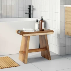 vidaXL Sillas-Taburete de ducha Natural 50 x 30 x 44 cm Madera Suar Sólida