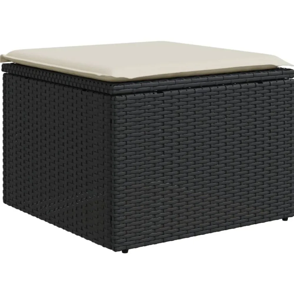 vidaXL Muebles De Jardín-Taburete de jardín de ratán sintético negro y cojín 55x55x37cm