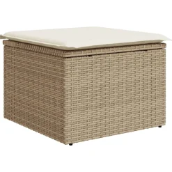 vidaXL Taburete de jardín con cojín ratán sintético beige 55x55x37cm beige y crema
