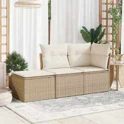 vidaXL Taburete de jardín con cojín ratán sintético beige 55x55x37cm beige y crema