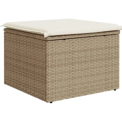 vidaXL Taburete de jardín con cojín ratán sintético beige 55x55x37cm beige y crema