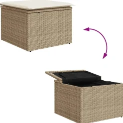 vidaXL Taburete de jardín con cojín ratán sintético beige 55x55x37cm beige y crema