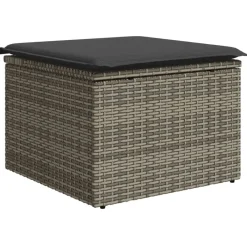 vidaXL Taburete de jardín con cojín ratán sintético 55x55x37cm Gris Outlet
