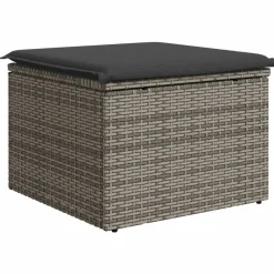 vidaXL Taburete de jardín con cojín ratán sintético 55x55x37cm Gris Outlet