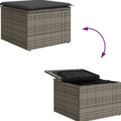 vidaXL Taburete de jardín con cojín ratán sintético 55x55x37cm Gris Outlet